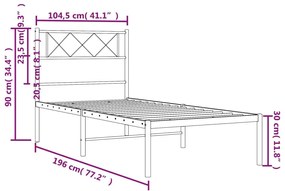 Πλαίσιο Κρεβατιού με Κεφαλάρι Μαύρο 100 x 190 εκ. Μεταλλικό - Μαύρο