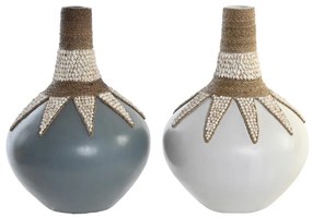 Βάζο DKD Home Decor Μπλε Λευκό Bamboo Κοχύλι 30 x 30 x 40 cm (x2)