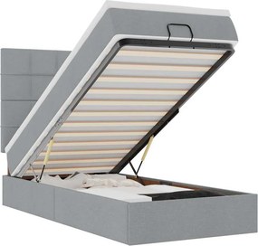 vidaXL Οθωμανικό κρεβάτι με στρώμα &amp; LEDs Ανοιχτό γκρι Ύφασμα