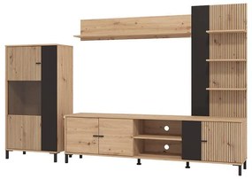 Κέντρο Ψυχαγωγίας - Σύνθεση Avignon Artisan Oak - Artisan Oak με Μαύρες Γραμμές - Μαύρο 263x40x167 εκ.