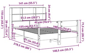 ΚΡΕΒΑΤΙ ΒΙΒΛΙΟΘΗΚΗ ΧΩΡΙΣ ΣΤΡΩΜΑ 135X190 ΕΚ ΜΑΣΙΦ ΞΥΛΟ ΠΕΥΚΟΥ 3323002