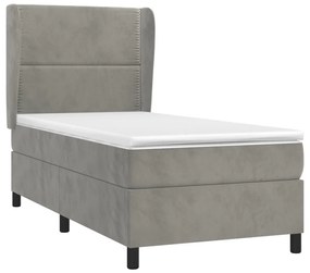 Κρεβάτι Boxspring με Στρώμα Ανοιχτό Γκρι 90x200 εκ. Βελούδινο - Γκρι