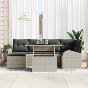 vidaXL Σετ Σαλονιού Κήπου 7 Τεμαχίων με Μαξιλάρια Ανοιχτό Γκρι Πολυ Ρατάν