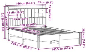 Κρεβάτι Βιβλιοθήκη Χωρίς Στρώμα 160x200 εκ Μασίφ Ξύλο Πεύκου - Καφέ