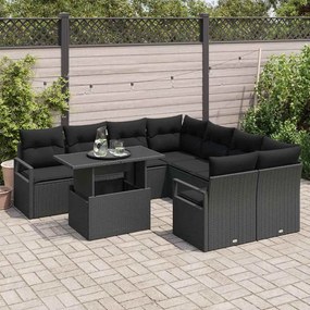 vidaXL Σετ Καναπέ Κήπου με μαξιλάρι 9 pcs Μαύρο 100 x 55 x 73 εκ