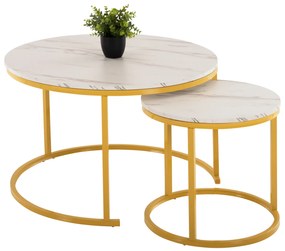 ΤΡΑΠΕΖΙ ΣΑΛΟΝΙΟΥ ΣΕΤ 2ΤΜΧ MDF ΕΦΕ ΛΕΥΚΟ ΜΑΡΜΑΡΟ ΜΕ ΧΡΥΣΑ ΠΟΔΙΑ Φ80 k Φ48εκ.FB98763.11 0507190