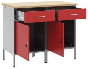 vidaXL Εργασιακό Ντουλάπι, 2 κομμάτια, Κόκκινο και Γκρι, Φτιαγμένο από Ξύλο και Χάλυβα