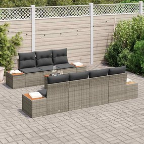 vidaXL Σετ Καναπέ Κήπου με μαξιλάρι 8 pcs Γκρι Πολυ ράταν