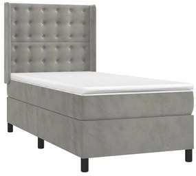 vidaXL Κρεβάτι Boxspring με Στρώμα & LED Αν.Γκρι 80x200 εκ. Βελούδινο