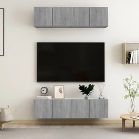 vidaXL Έπιπλα Τηλεόρασης Τοίχου 4 τεμ. Γκρι 60x30x30 εκ. Επ. Ξύλο