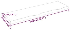 Ράφι Τοίχου 100x30x(2-4) εκ. από Ακατέργαστο Μασίφ Ξύλο Δρυός - Καφέ