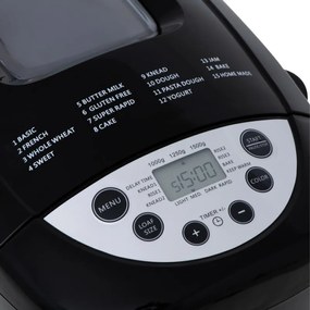 Mesko MS 6022 αρτοπαρασκευαστής, 1/1,5 kg, 850 W, 15 προγράμματα, οθόνη LCD, διπλός αναδευτήρας, κινητό καλάθι, Μαύρο