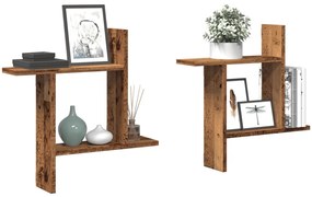 Ραφιέρες Τοίχου 2 τεμ. Όψη Παλαιού Ξύλου 50x12x50εκ. Επεξ. Ξύλο