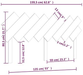 Κεφαλάρι Κρεβατιού Μελί 159,5x3x80,5 εκ. από Μασίφ Ξύλο Πεύκου - Καφέ