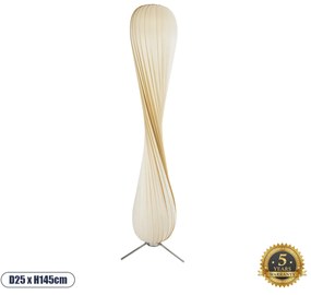 02225 GloboStar®  PRAIA 02225 Μοντέρνο Επιδαπέδιο Φωτιστικό Δίφωτο 2 x E27 IP20 Μπεζ Ξύλο - Μ25 x Π25 x Υ145cm