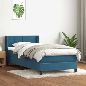 vidaXL Κρεβάτι Boxspring με Στρώμα Σκούρο Μπλε 80x220 εκ. Βελούδινο