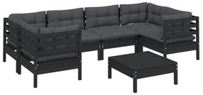 vidaXL Σαλόνι Κήπου Σετ 7 Τεμαχίων Μαύρο από Ξύλο Πεύκου με Μαξιλάρια