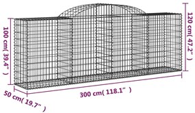 Συρματοκιβώτια Τοξωτά 17 τεμ. 300x50x100/120 εκ. Γαλβαν. Ατσάλι - Ασήμι