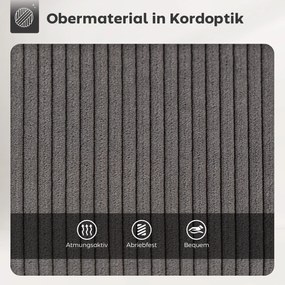 HOMCOM Σετ 2 σκαμπό μπαρ με κοτλέ ύφασμα και μεταλλικά πόδια, καρέκλες κουζίνας για νησίδα κουζίνας, τραπεζαρία, γκρι