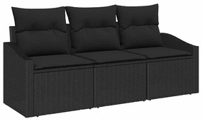 vidaXL Σετ Καναπέ Κήπου 3 pcs Μαύρο Πολυ rattan, βαμμένο ατσάλι
