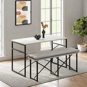 Stewehome Σετ Τραπεζιού και Καρεκλών Bench Με Μαξιλάρια / Λευκό / 120x32x45 cm