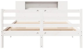 vidaXL Κρεβάτι Βιβλιοθήκη Χωρίς Στρώμα Λευκό 135x190 εκ Μασίφ Πεύκο