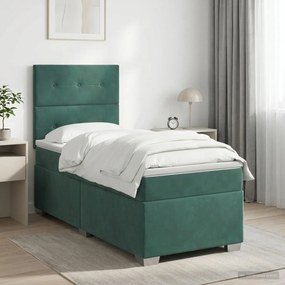 vidaXL Κρεβάτι box spring με στρώμα Σκούρο Πράσινο 100 x 200 cm