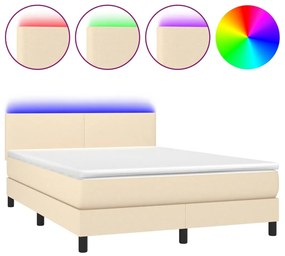 vidaXL Κρεβάτι Boxspring με Στρώμα & LED Κρεμ 140x200 εκ. Υφασμάτινο
