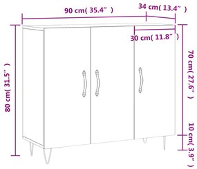 Ντουλάπι Μαύρο 90 x 34 x 80 εκ. από Επεξεργασμένο Ξύλο - Μαύρο