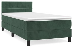 vidaXL Κρεβάτι Boxspring με Στρώμα Σκούρο Πράσινο 100x200εκ. Βελούδινο