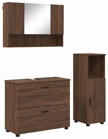 vidaXL Σετ Επίπλων Μπάνιου με ράφι 3 pcs Καφέ δρυς 76,5 x 35 x 64 εκ