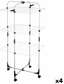 Κάθετη Αναδιπλούμενη Απλώστρα Ρούχων με Ρόδες Λευκό Μαύρο Μέταλλο 69 x 135 x 62,5 cm (4 Μονάδες)