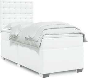 vidaXL Κρεβάτι Boxspring με Στρώμα Λευκό 80 x 200 εκ. Συνθετικό Δέρμα