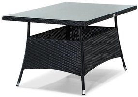 Τραπέζι εξωτερικού χώρου Comfort Garden 371, 74x90x140cm, Μαύρο, Επεξεργασμένο γυαλί, Πλαστικό ψάθινο