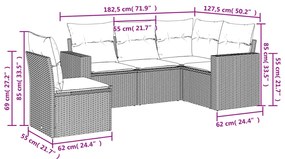 vidaXL Σαλόνι Κήπου Σετ 5 Τεμαχίων Καφέ Συνθετικό Ρατάν με Μαξιλάρια