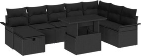 vidaXL Σετ Καναπέ Κήπου με μαξιλάρι 9 pcs Μαύρο Πολυ ράταν