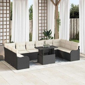 vidaXL Σετ Καναπέ Κήπου με μαξιλάρι 11 pcs Μαύρο Πολυ Ρατάν