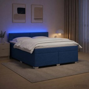 vidaXL Κρεβάτι Box Spring με Στρώμα και LED Μπλε 180 x 200 cm Ύφασμα