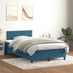 Κρεβάτι Boxspring με Στρώμα Σκούρο Μπλε 120x210 εκ. Βελούδινο - Μπλε