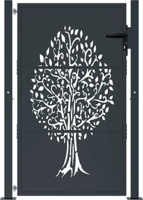 vidaXL Πόρτα Κήπου Ανθρακί 100x125 εκ. Σχέδιο Δέντρου από Ατσάλι