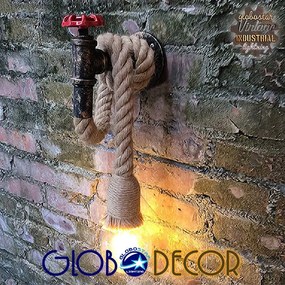 GloboStar TROUVER 01183 Vintage Industrial Φωτιστικό Τοίχου Απλίκα Μονόφωτο Μπρούτζινο Σκουριά Μεταλλικό με Μπεζ Σχοινί Μ14.5 x Π3.3 x Υ16cm