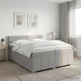 vidaXL Κρεβάτι box spring με στρώμα Ανοιχτό γκρι 200 x 200 cm Ύφασμα