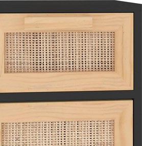 vidaXL Ντουλάπι Μαύρο 60 x 30 x 75 εκ. από Μασίφ Πεύκο &amp; Φυσικό Ρατάν