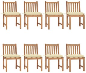 Καρέκλες Κήπου 8 τεμ. από Μασίφ Ξύλο Teak με Μαξιλάρια - Λευκό