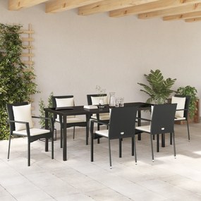 vidaXL Σετ Γευμάτων Κήπου 7 Τεμαχίων με Μαξιλάρια Μαύρο Πολυ Ρατάν