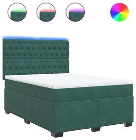 vidaXL Κρεβάτι Boxspring με Στρώμα Σκούρο Πράσινο 140x190εκ. Βελούδινο