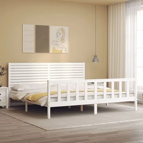 vidaXL Πλαίσιο Κρεβατιού με Κεφαλάρι Λευκό Μασίφ Ξύλο Super King