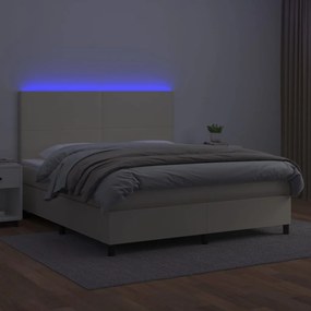 VidaXL Κρεβάτι Boxspring με Στρώμα & LED Κρεμ 160x200 εκ. Συνθ. Δέρμα
