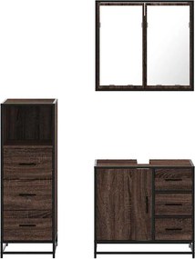 vidaXL Σετ Επίπλων Μπάνιου 3 Τεμαχίων Καφέ Δρυς από Τεχν. Ξύλο