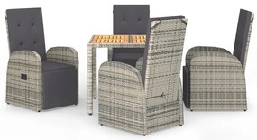 vidaXL Σετ Τραπεζαρίας Κήπου 5 τεμ. Γκρι Συνθ. Ρατάν με Μαξιλάρια